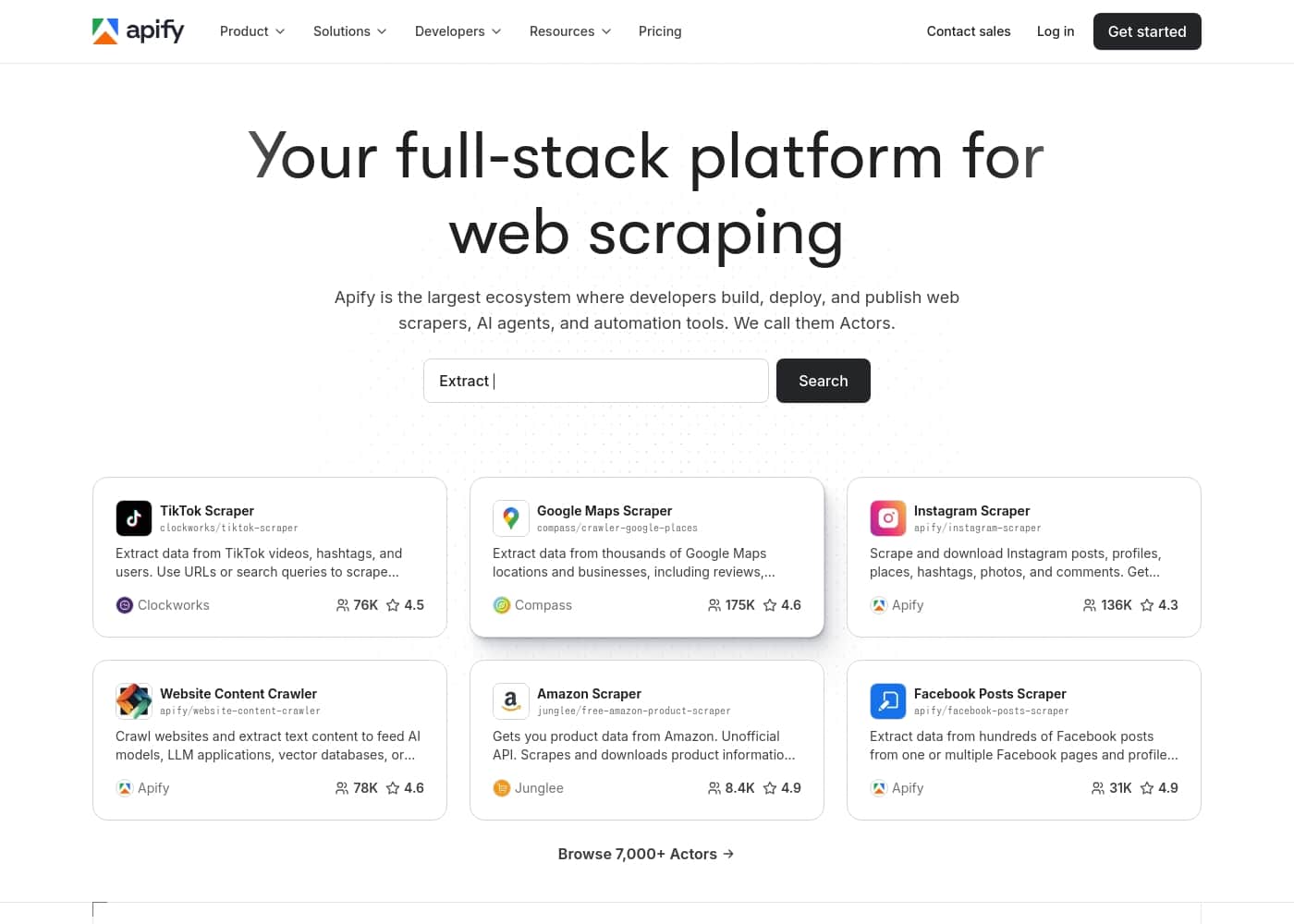 Apify homepage screenshot