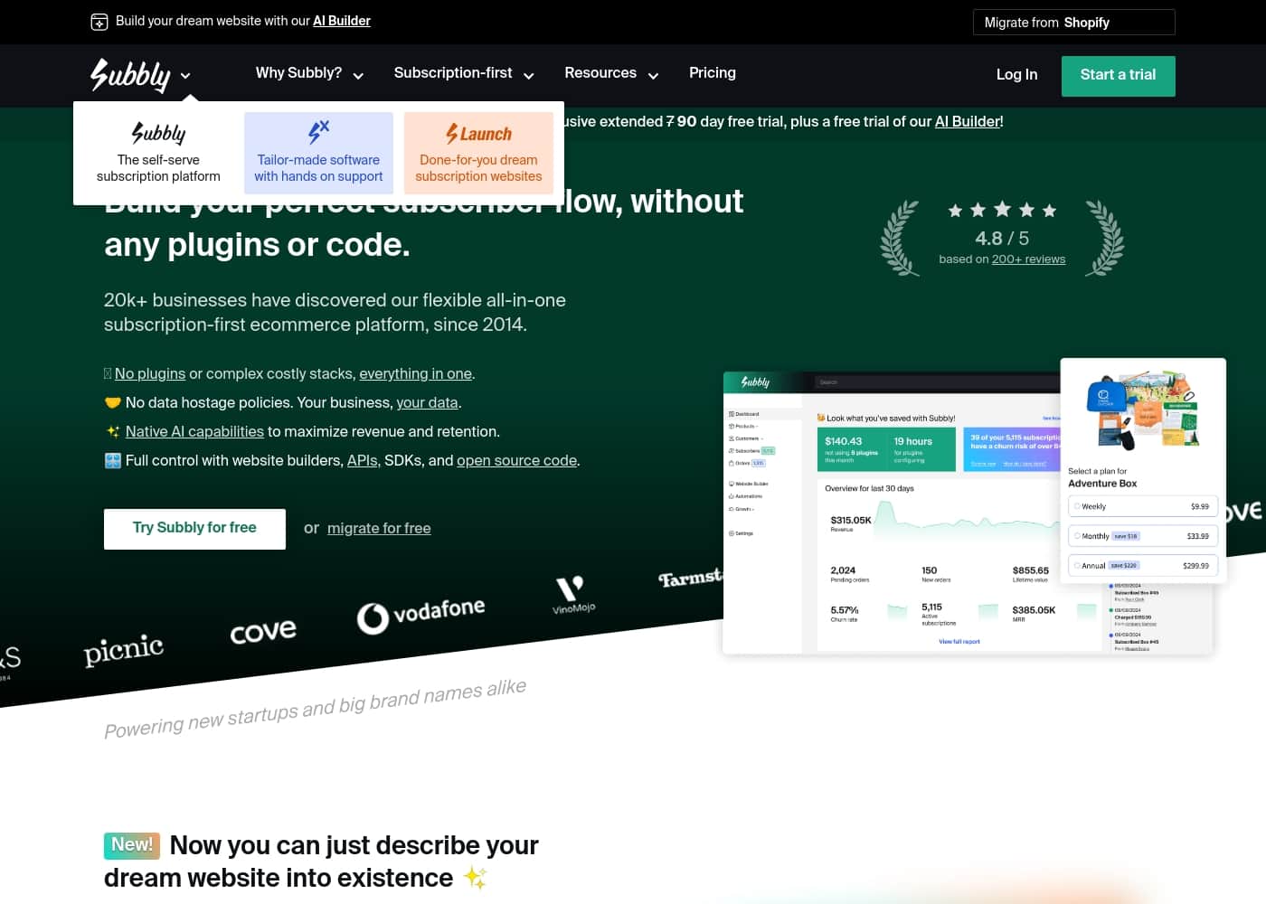 Subbly homepage screenshot