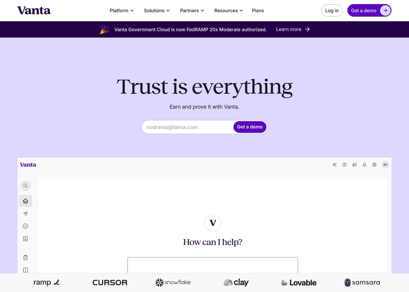 Vanta homepage screenshot