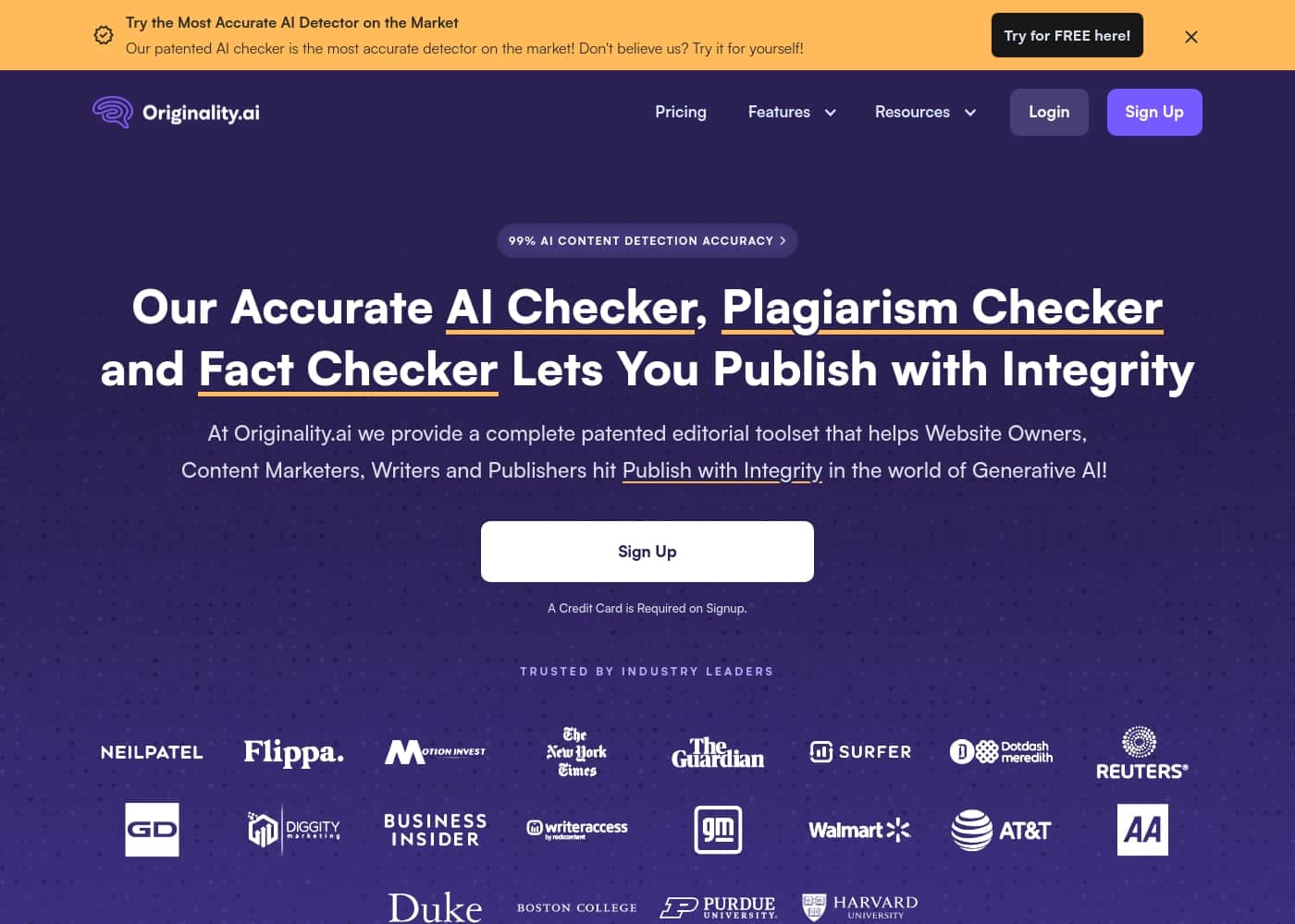 Originality.AI homepage screenshot
