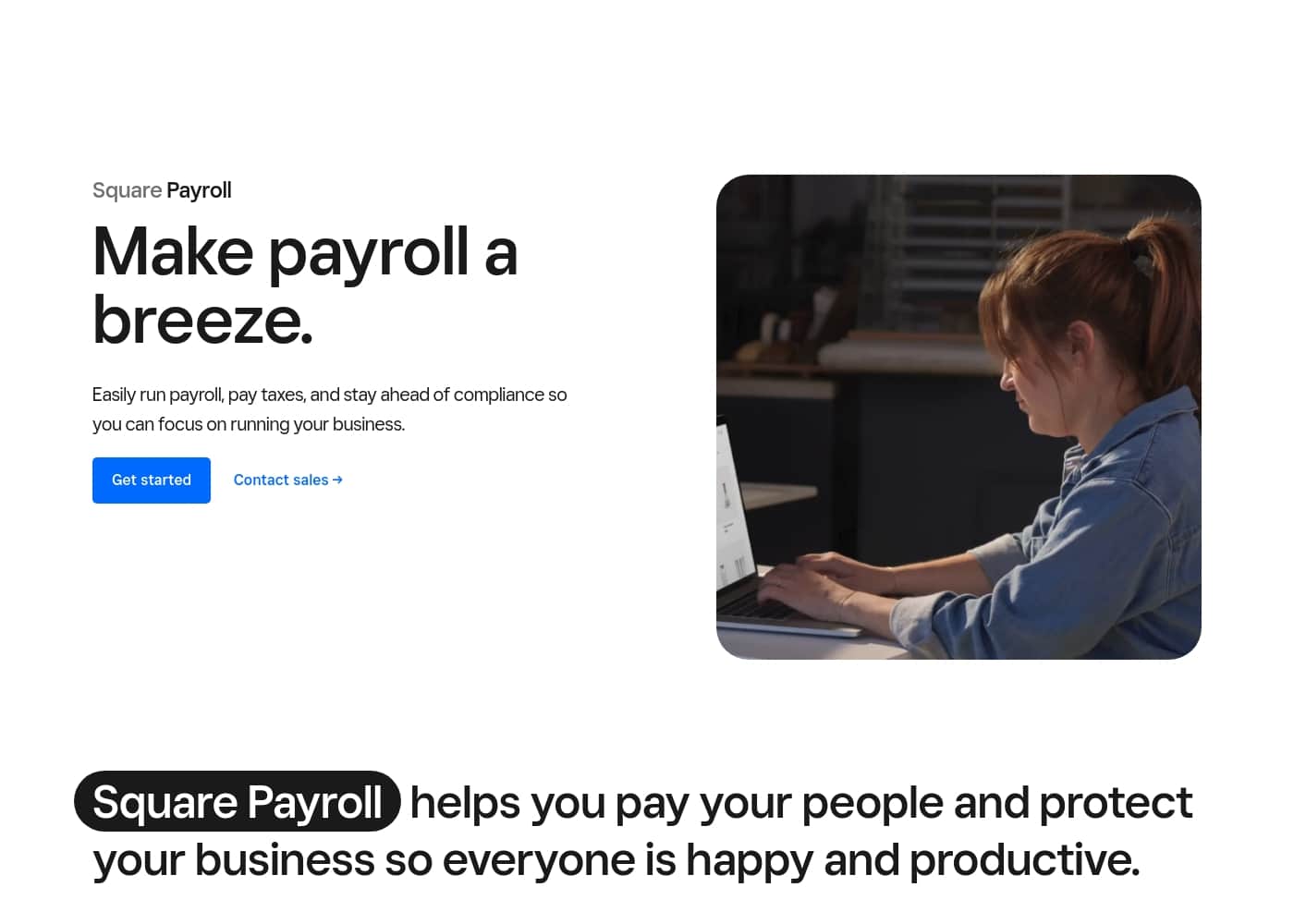 Square Payroll homepage screenshot