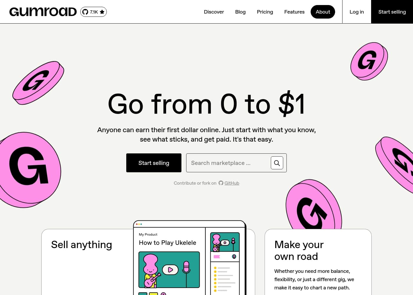 Gumroad homepage screenshot