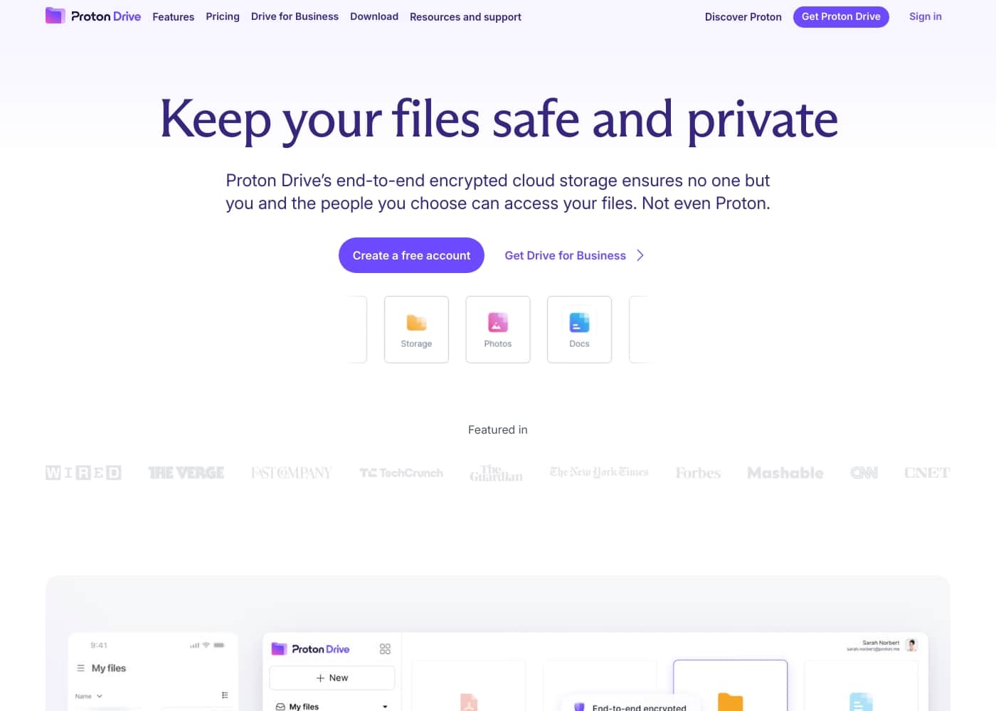 Proton Drive homepage screenshot
