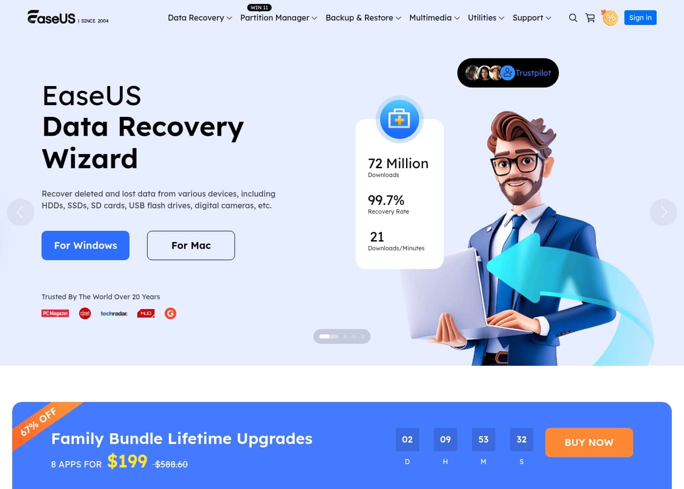 EaseUS homepage screenshot