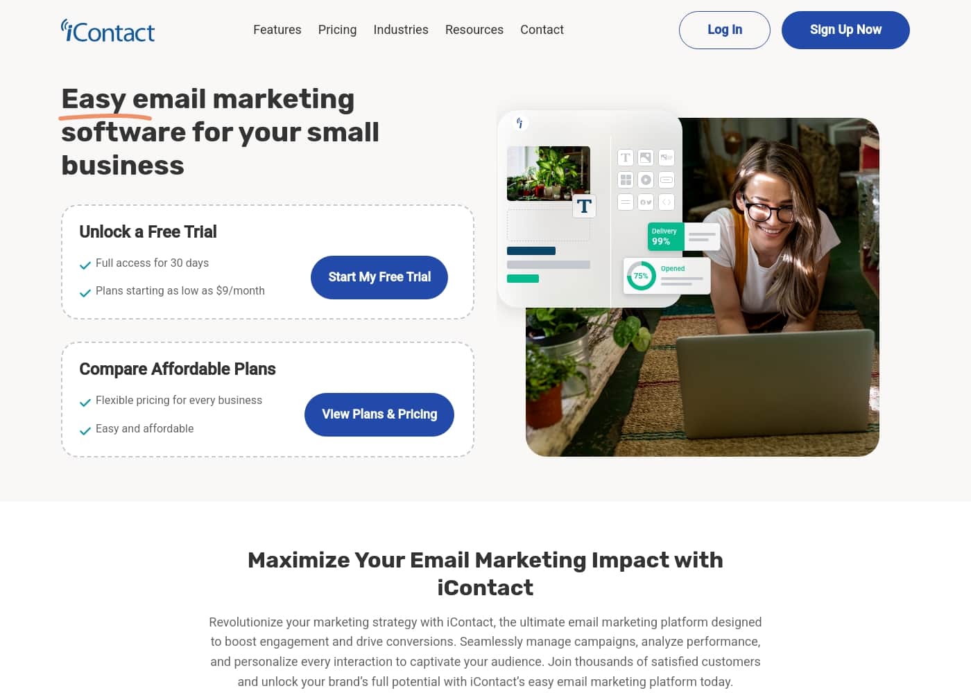 iContact homepage screenshot