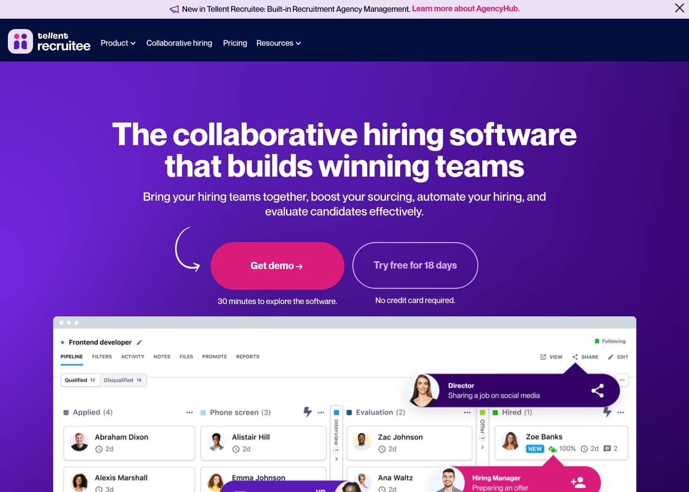 Recruitee homepage screenshot