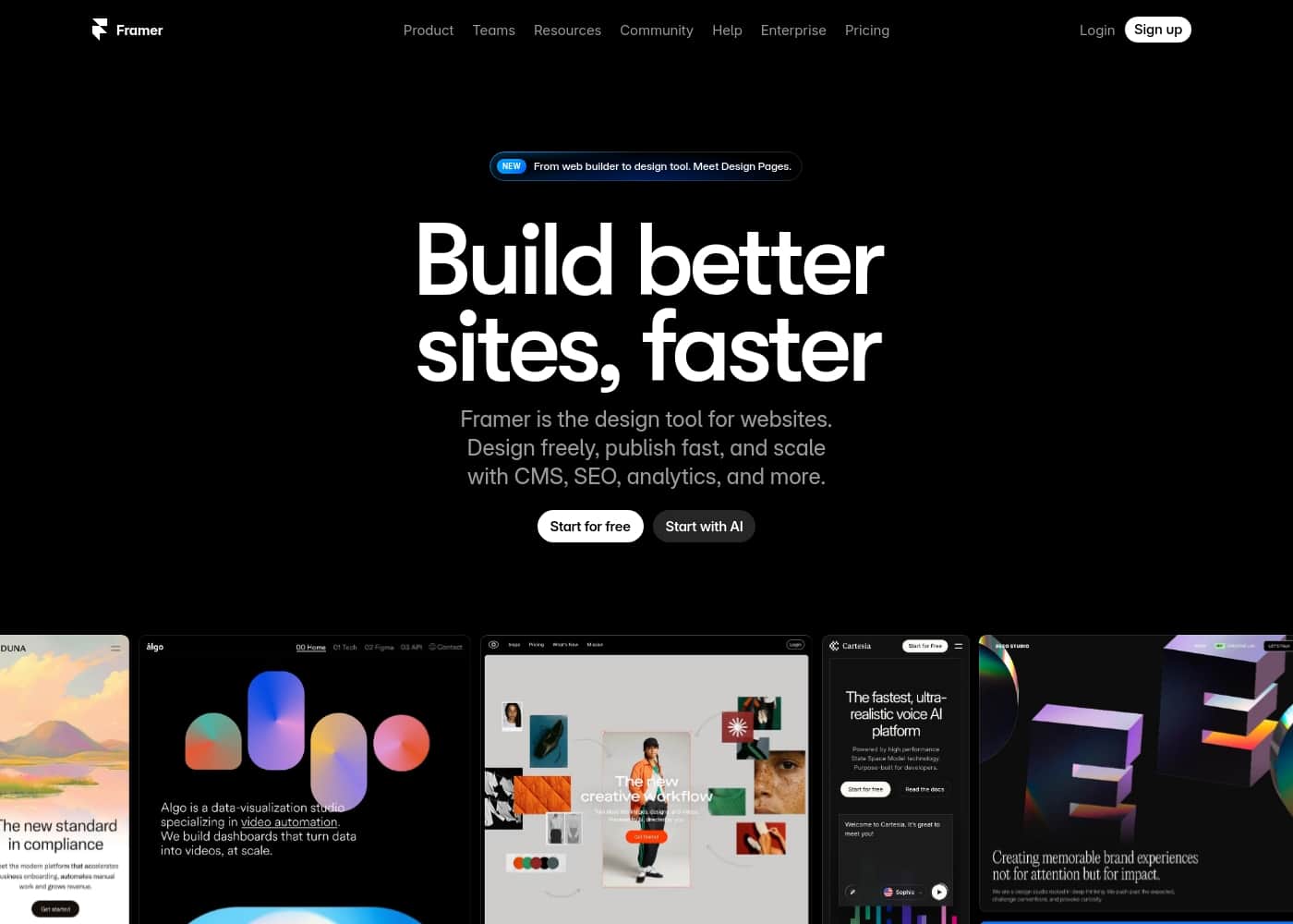 Framer homepage screenshot