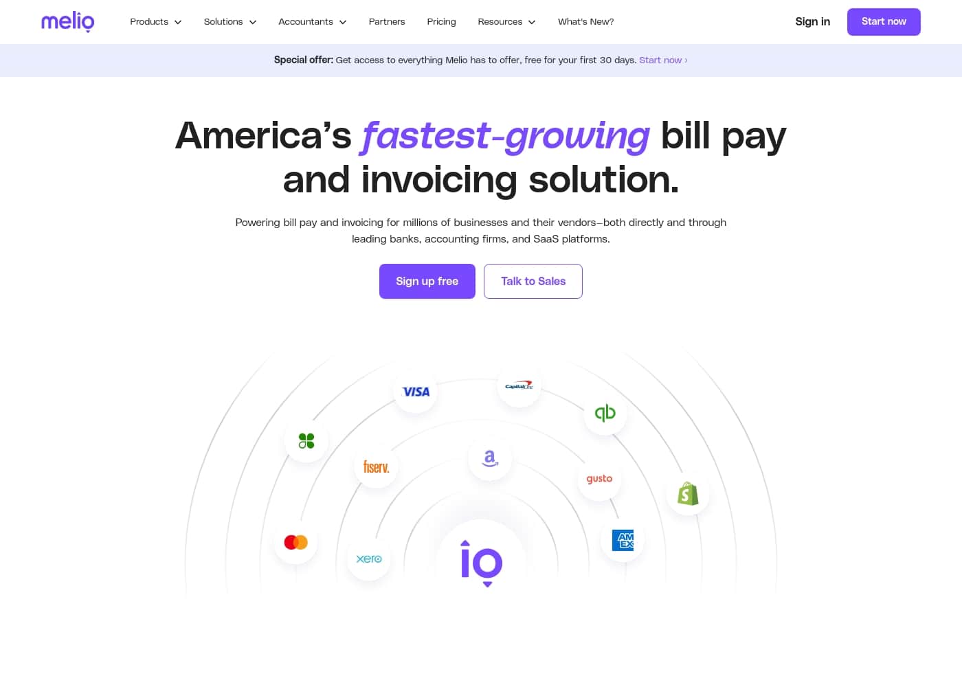 Melio homepage screenshot