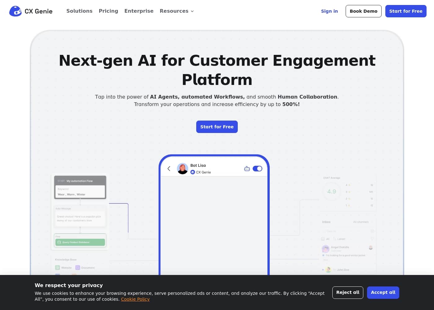 CX Genie homepage screenshot