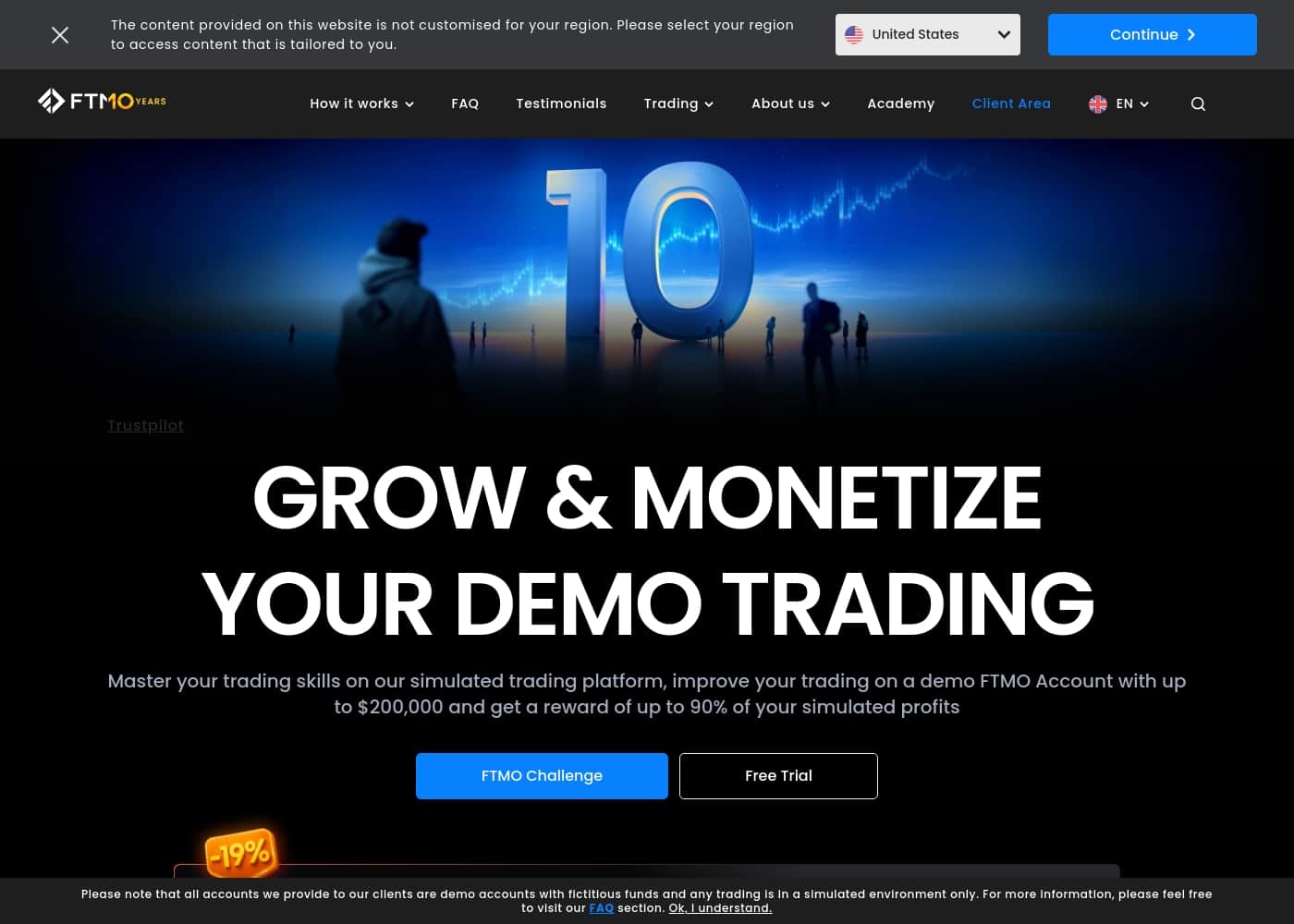 FTMO homepage screenshot