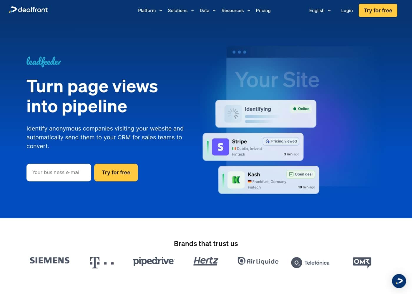 Leadfeeder homepage screenshot