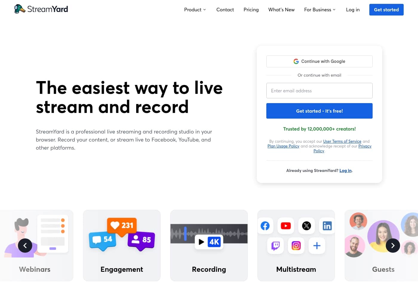 StreamYard homepage screenshot