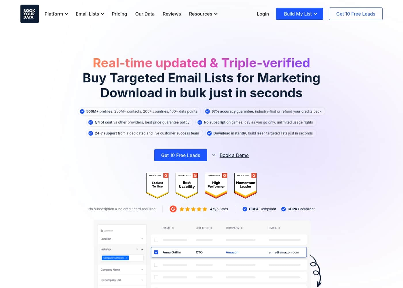Bookyourdata homepage screenshot
