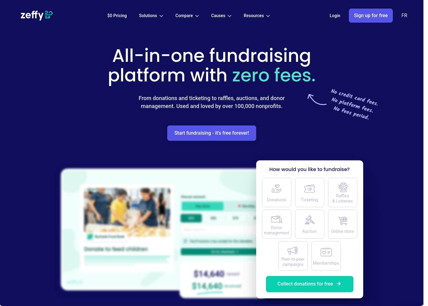 Zeffy homepage screenshot