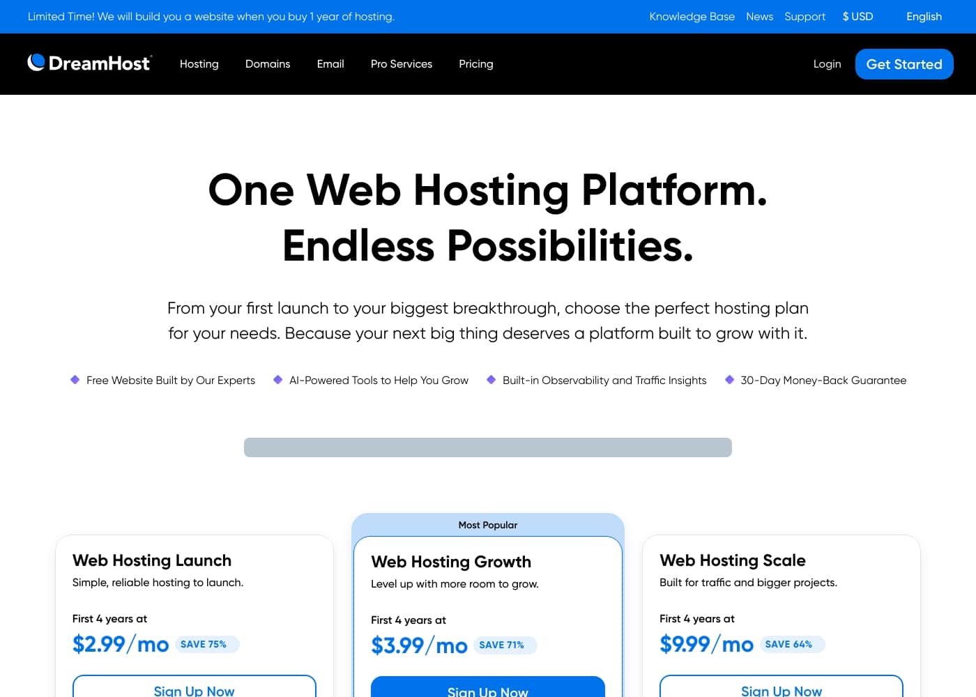 DreamHost homepage screenshot