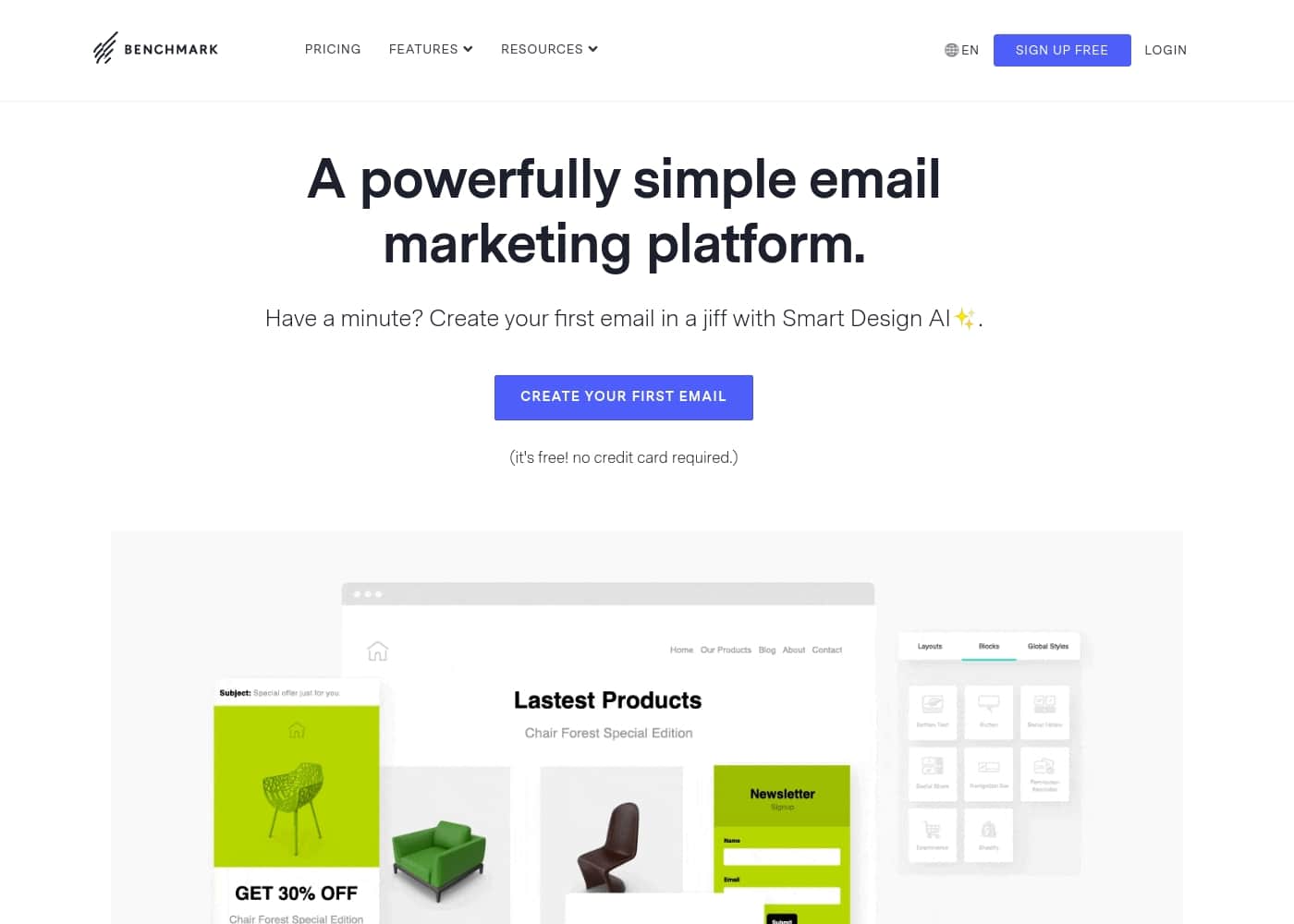 Benchmark Email homepage screenshot