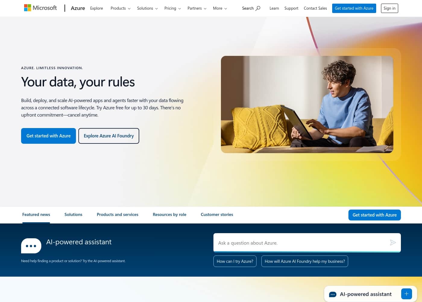 Microsoft Azure homepage screenshot