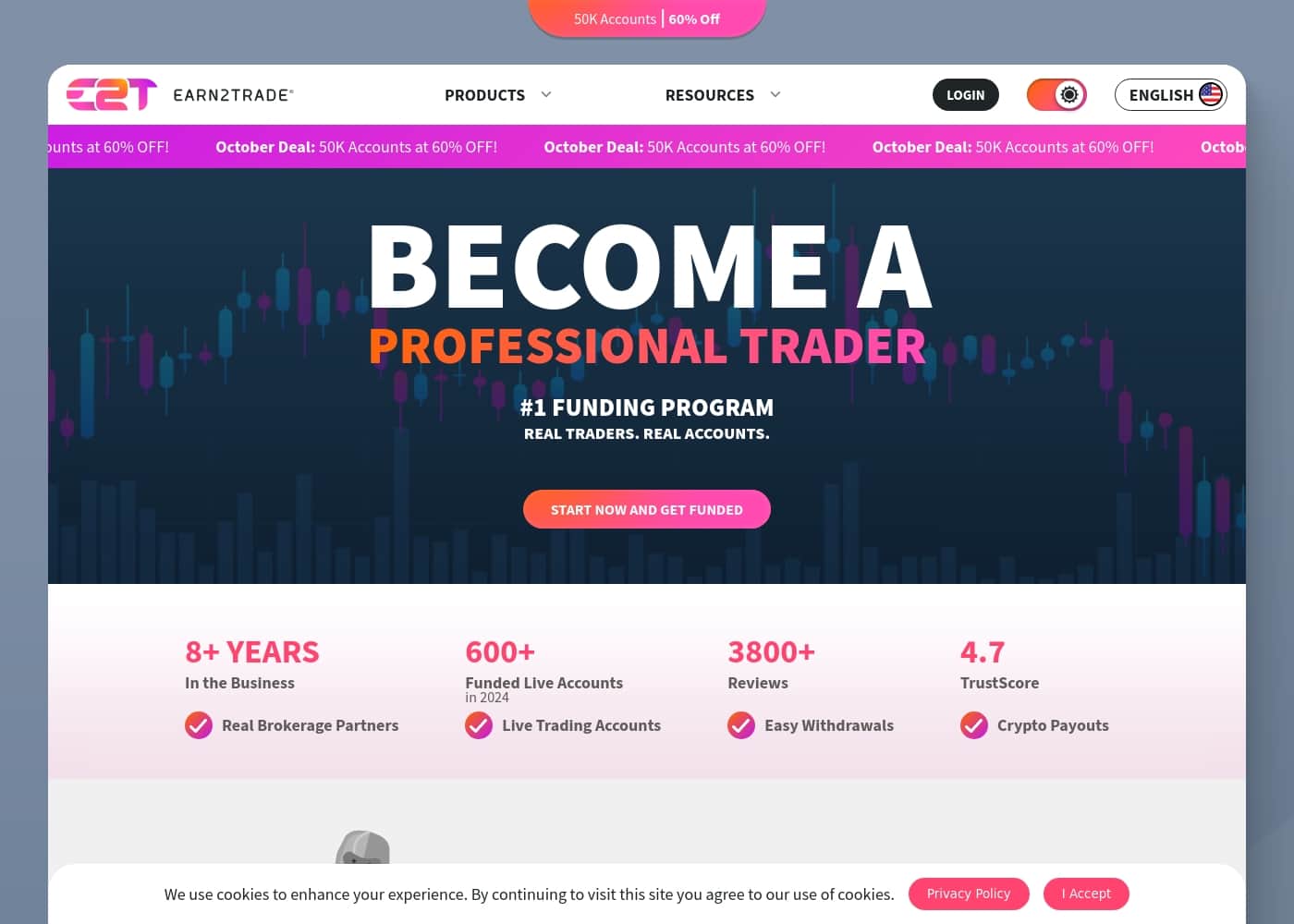 Earn2Trade homepage screenshot