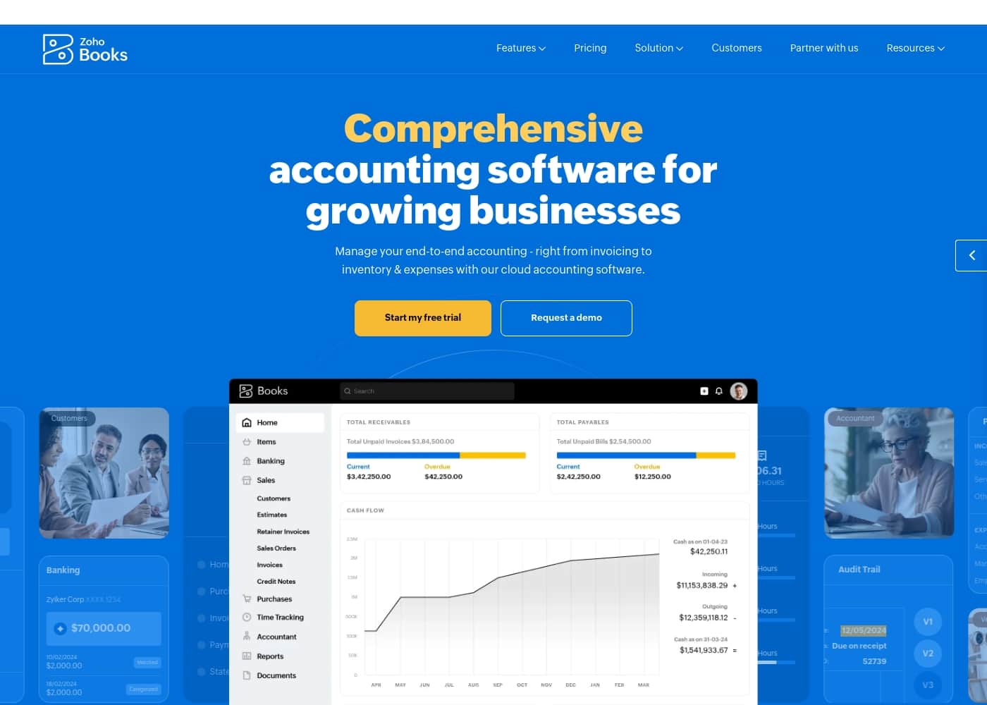 Zoho Books homepage screenshot