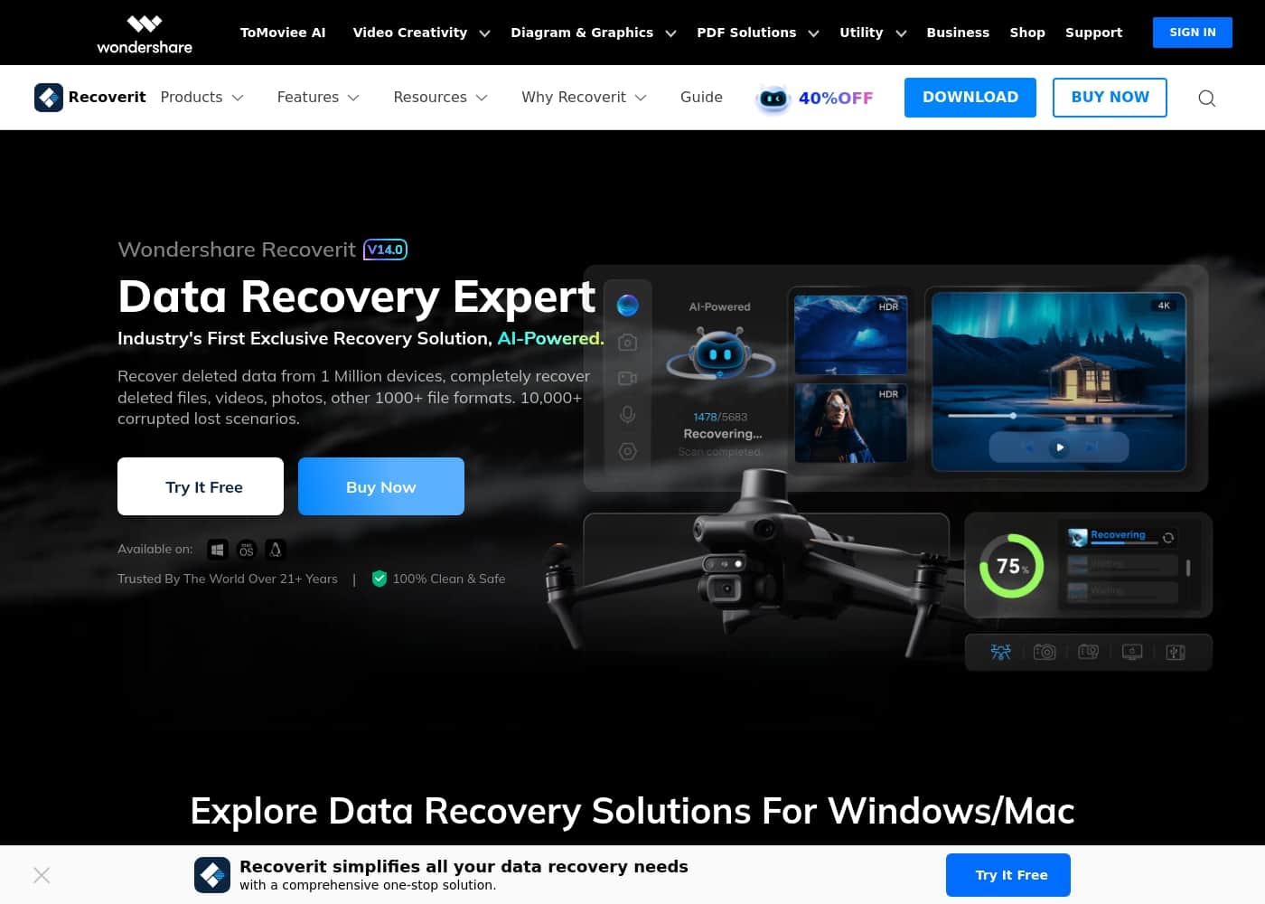 Recoverit homepage screenshot
