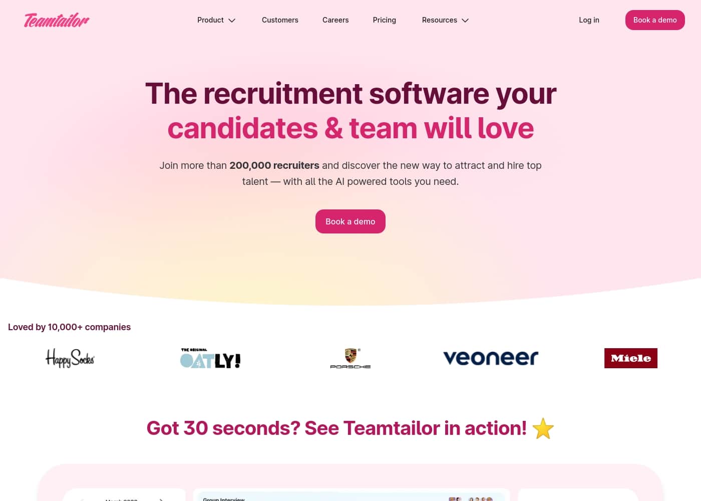 TeamTailor homepage screenshot