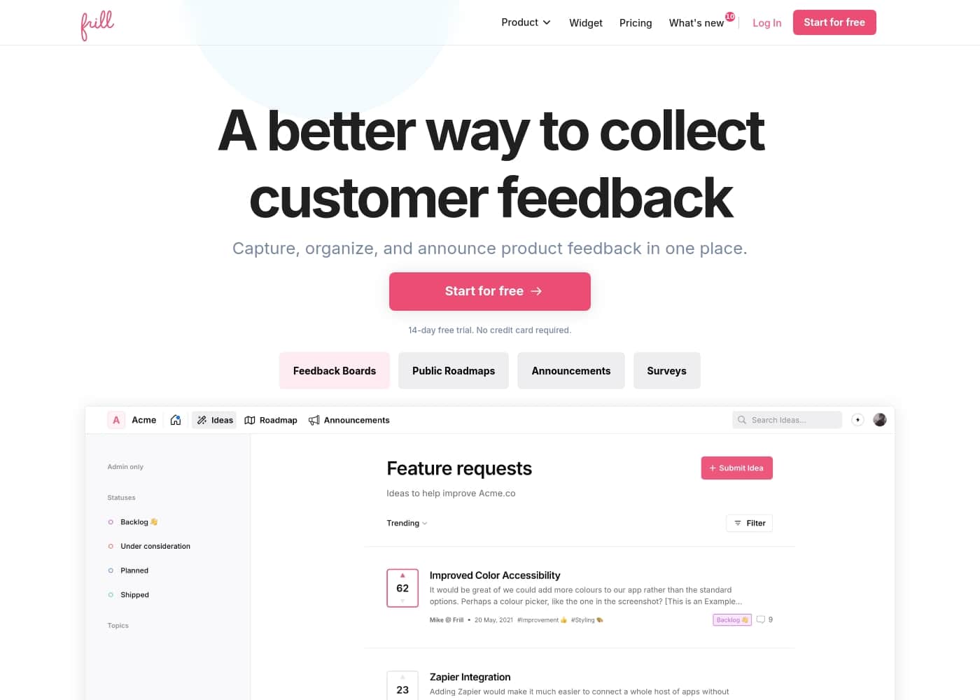 Frill homepage screenshot