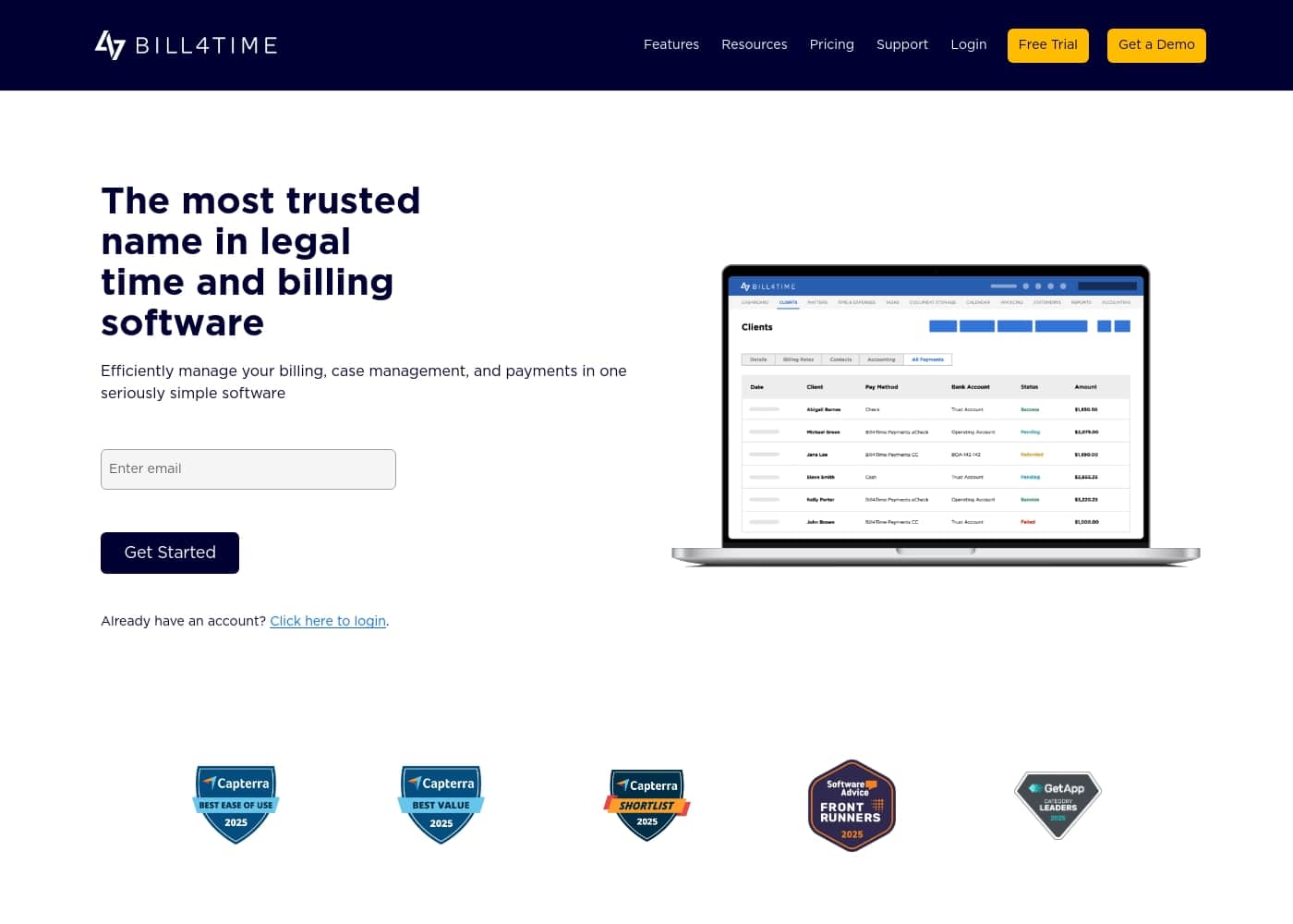 Bill4Time homepage screenshot