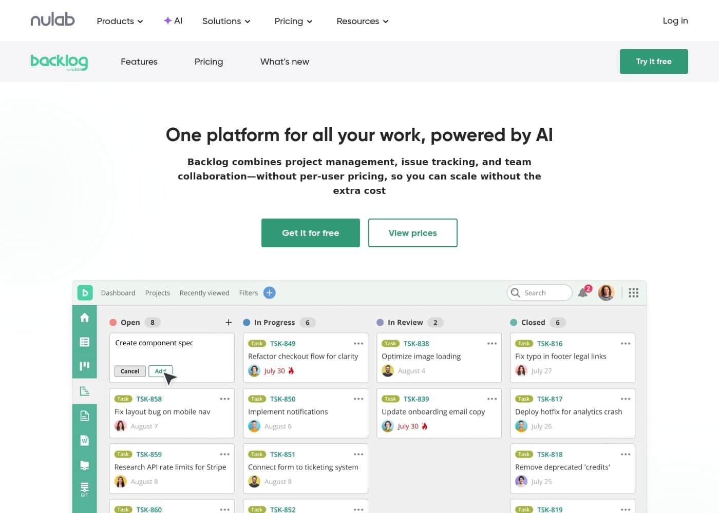 Backlog by Nulab Inc homepage screenshot