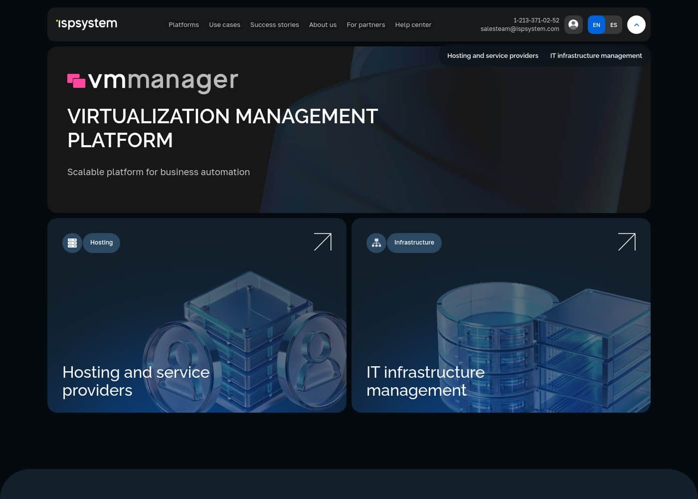 VMmanager homepage screenshot