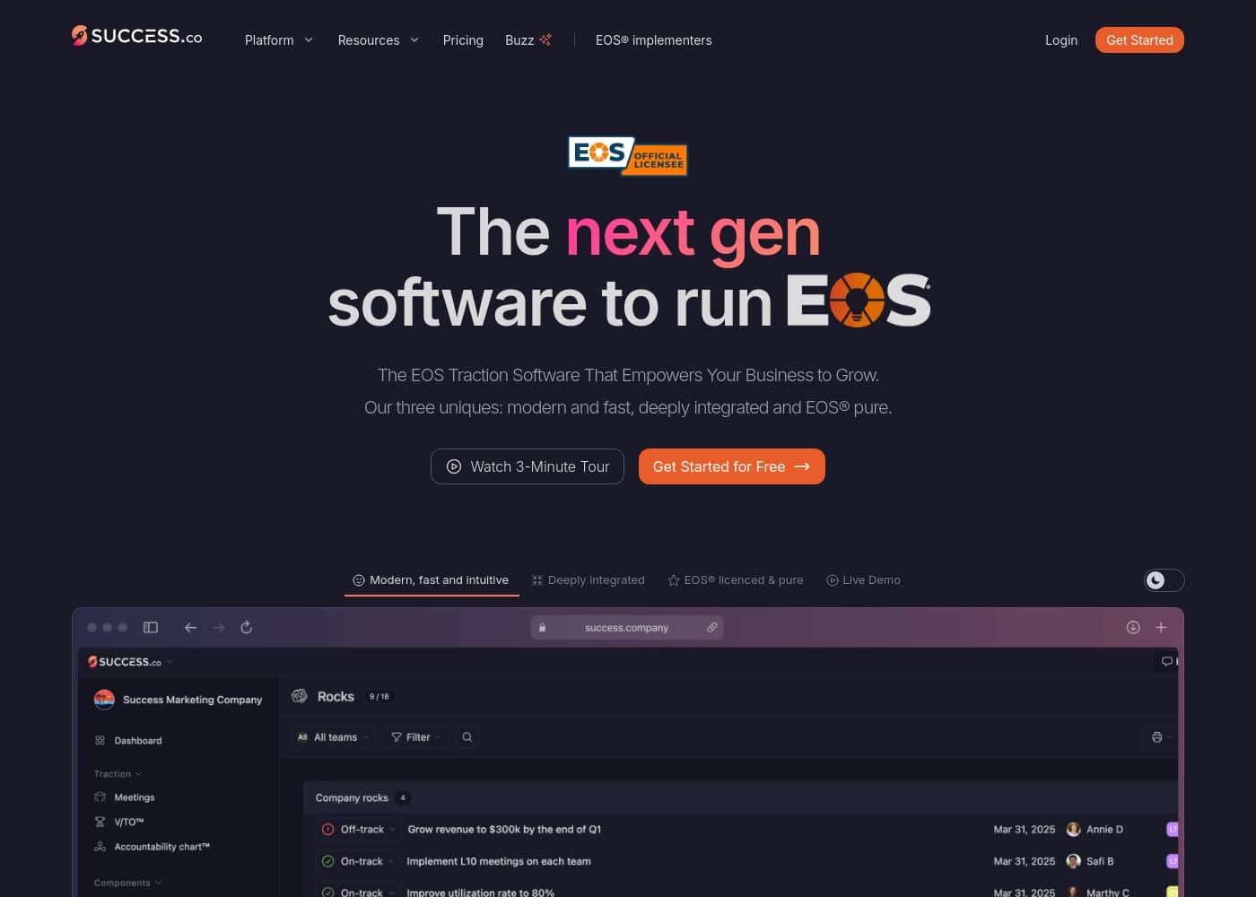 Success.co homepage screenshot