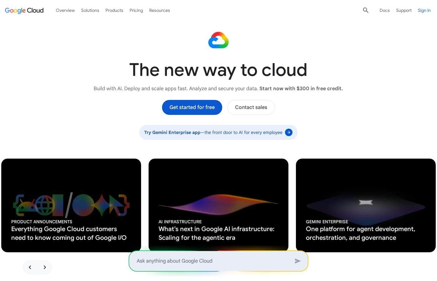 Google Cloud homepage screenshot