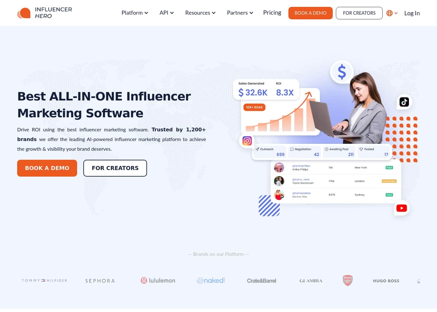 Influencer Hero homepage screenshot