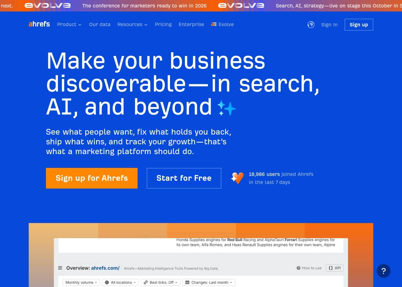 Ahrefs homepage screenshot