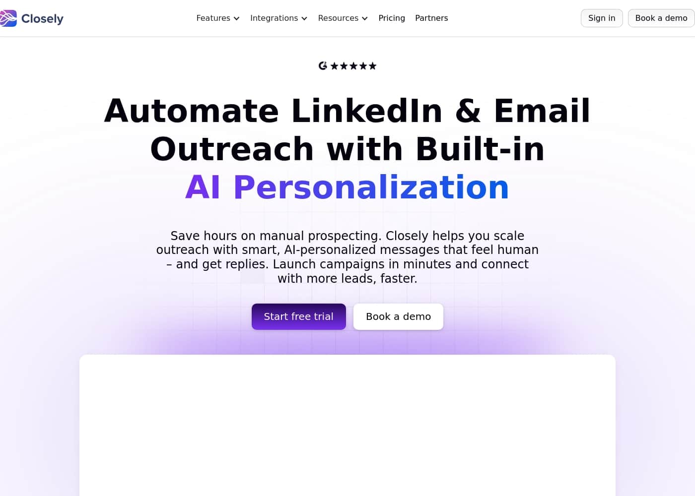 Closely homepage screenshot