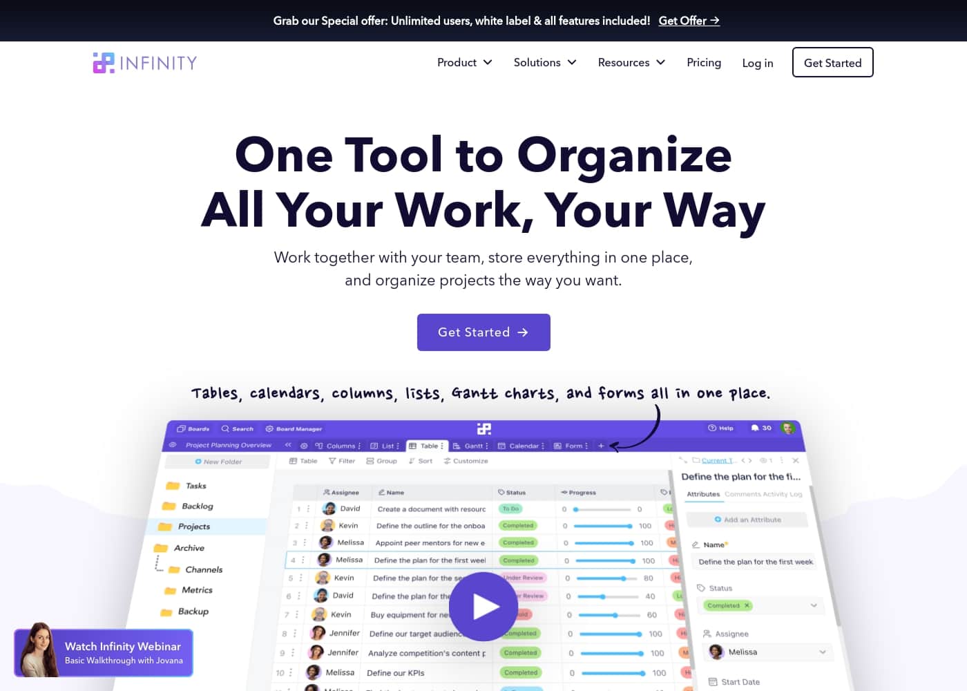 Infinity homepage screenshot