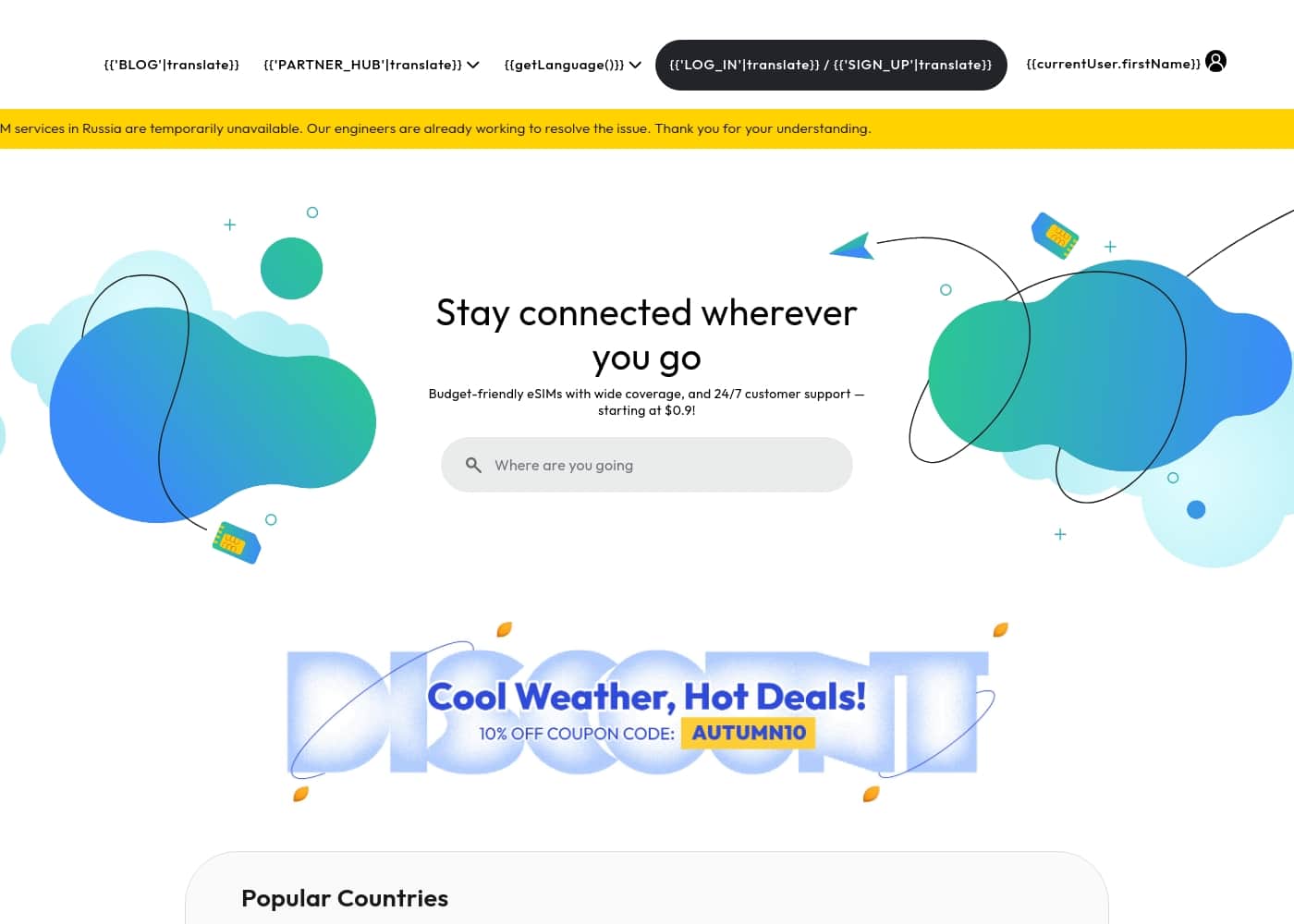 eSIM4Travel homepage screenshot