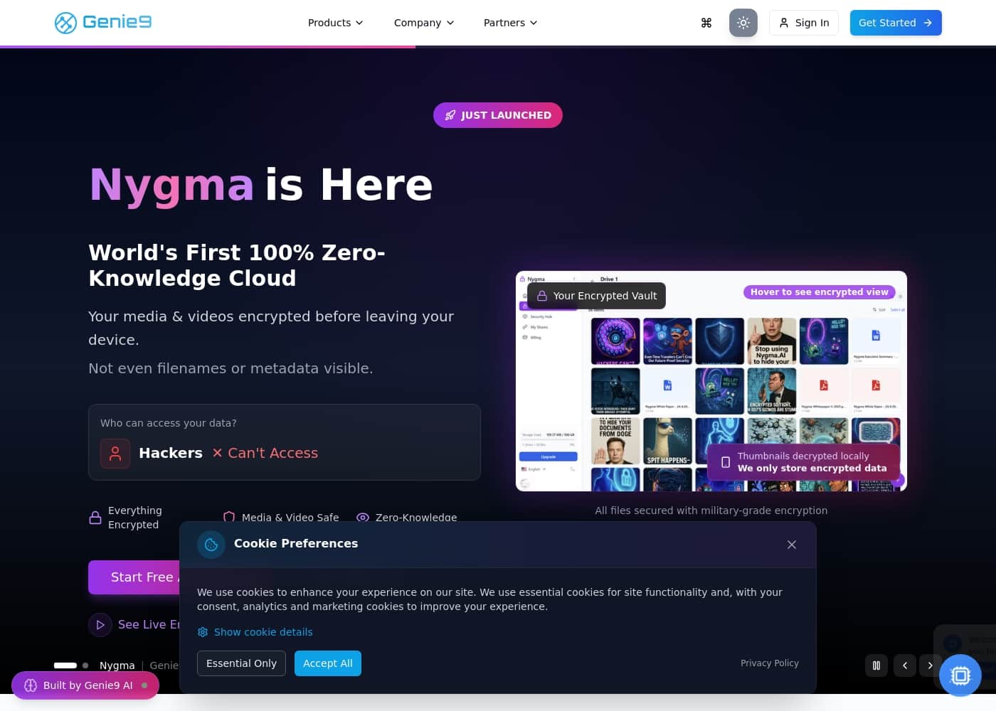 Genie9 homepage screenshot