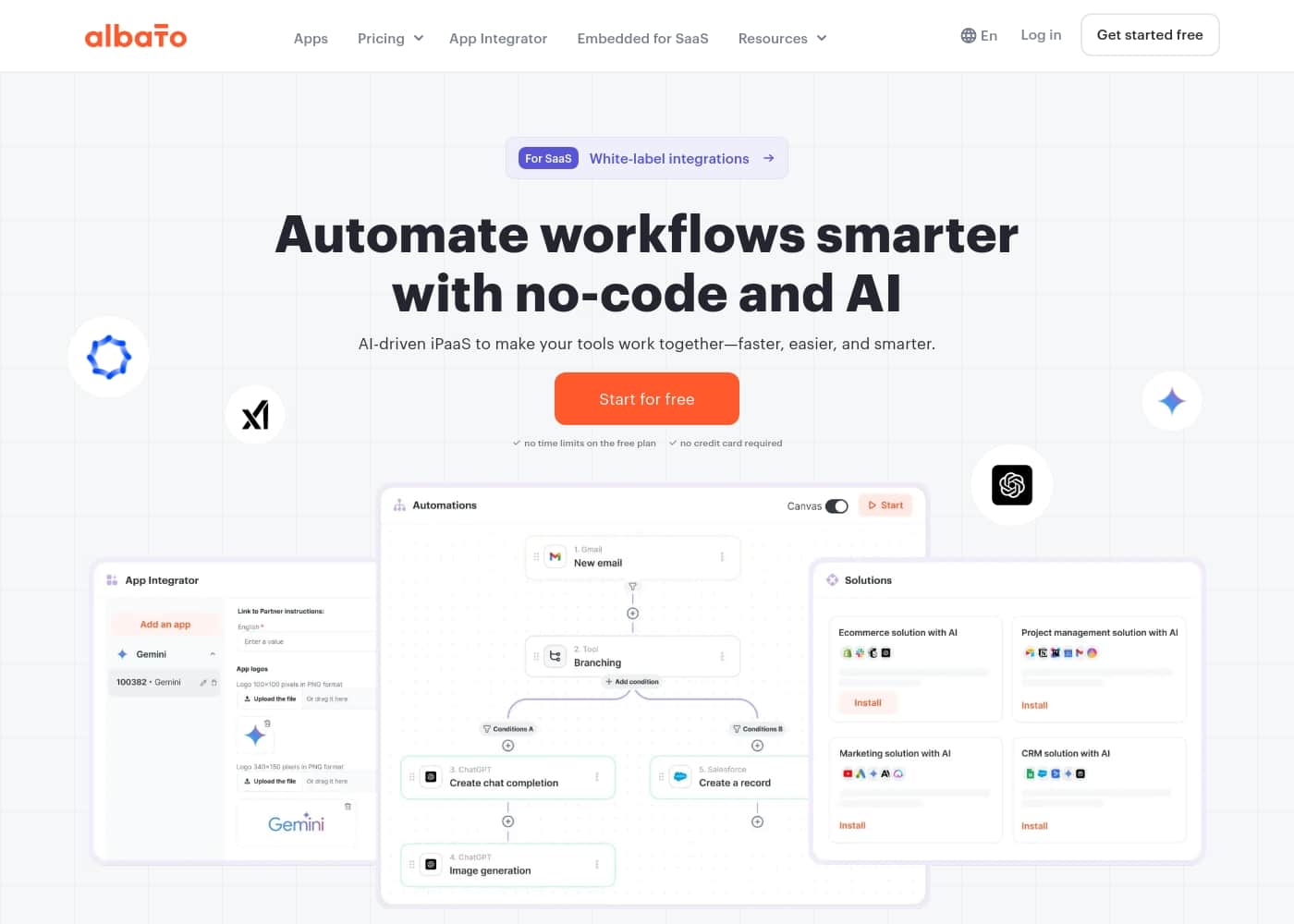 Albato homepage screenshot