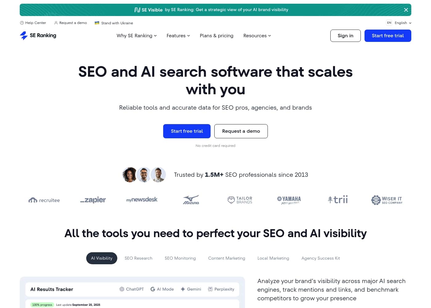 SE Ranking homepage screenshot