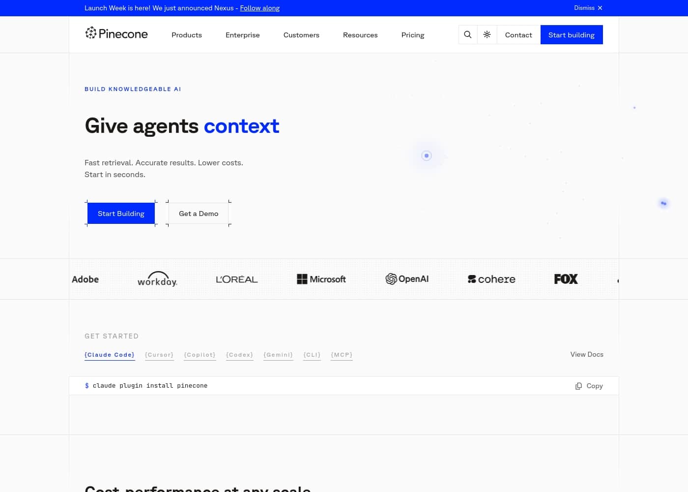 Pinecone homepage screenshot