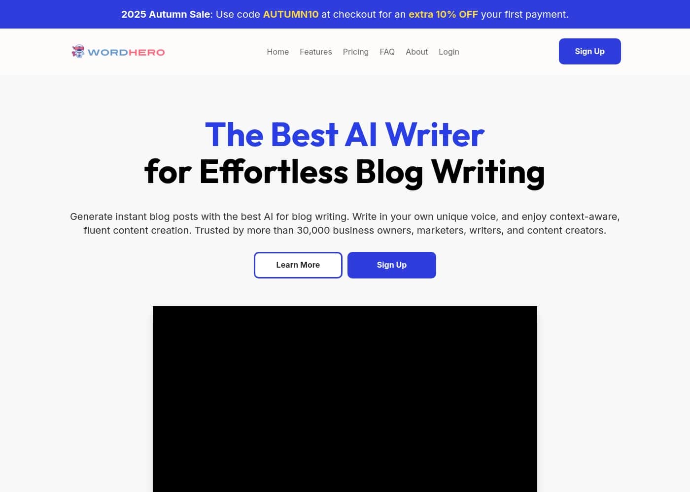 WordHero homepage screenshot