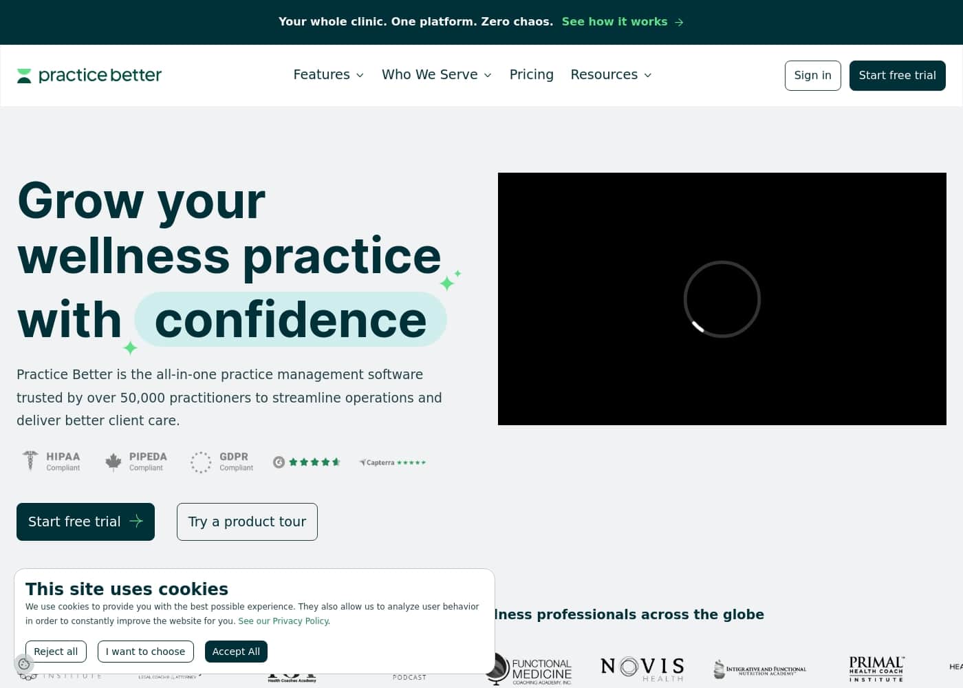 Practice Better homepage screenshot