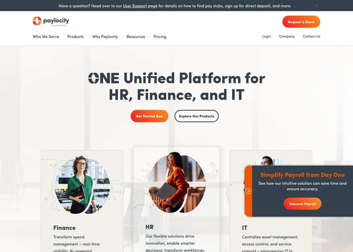 Paylocity homepage screenshot