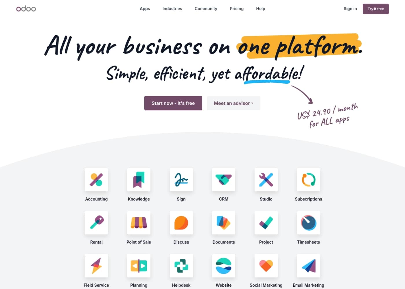 Odoo homepage screenshot