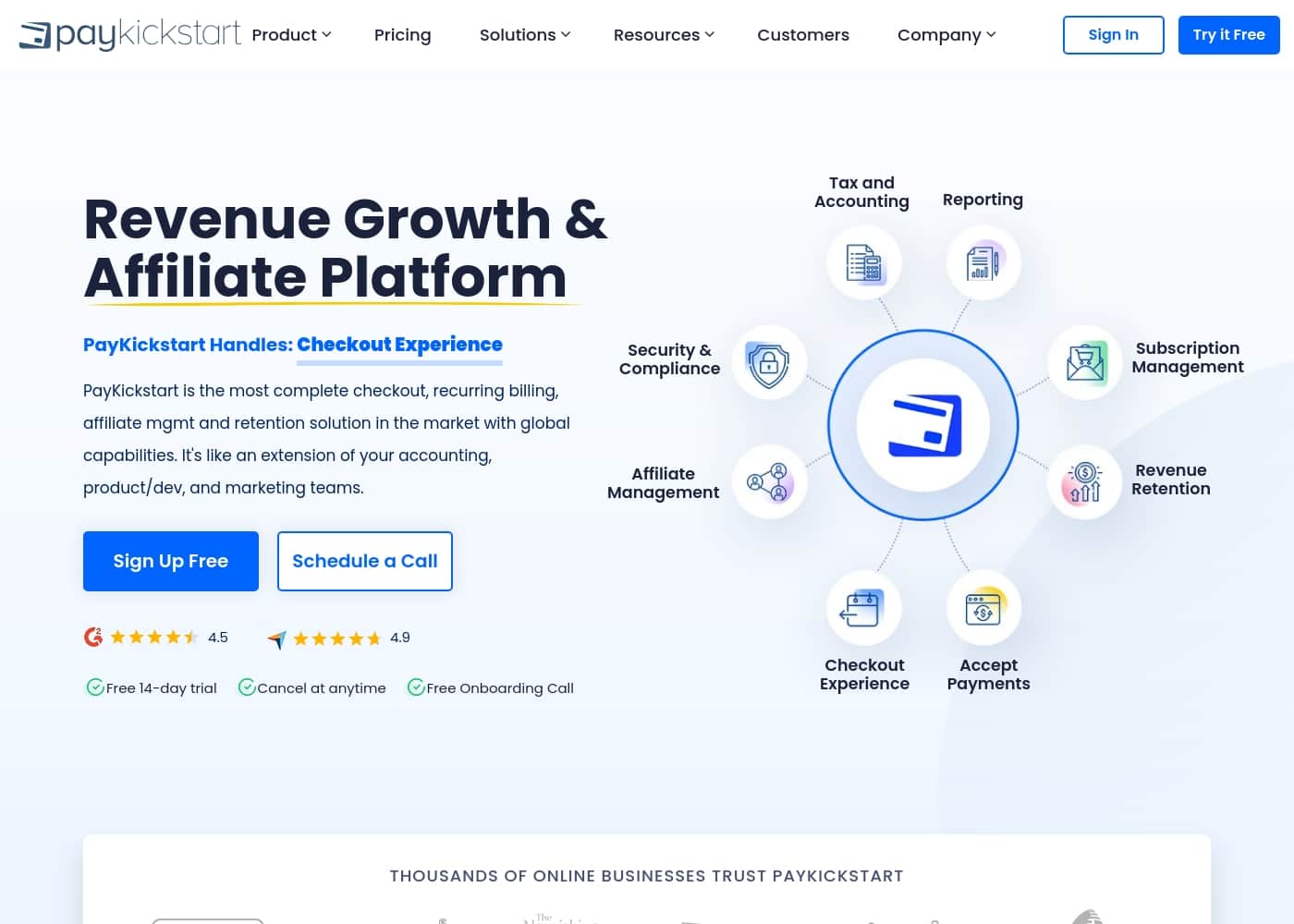 PayKickstart homepage screenshot
