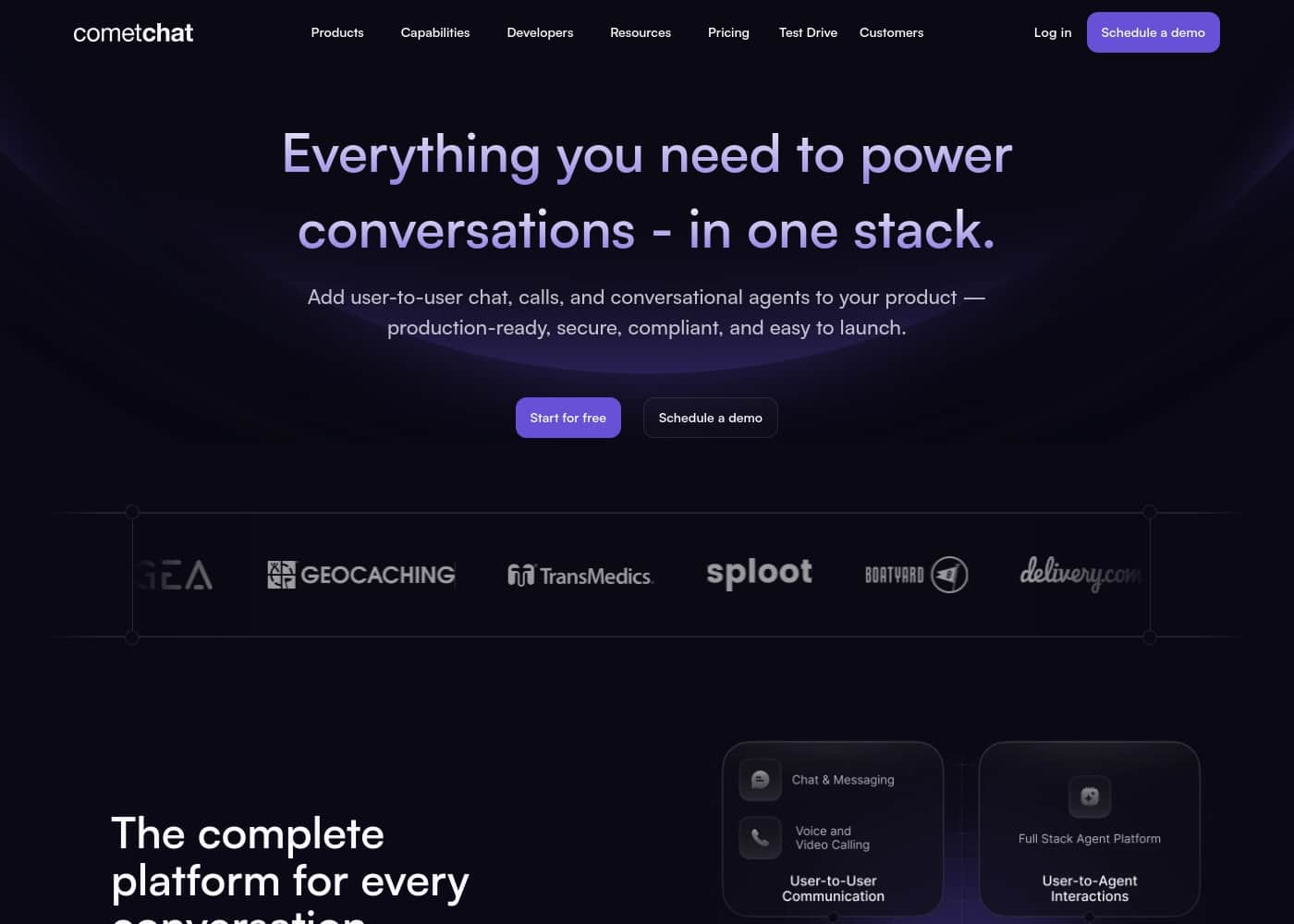CometChat homepage screenshot