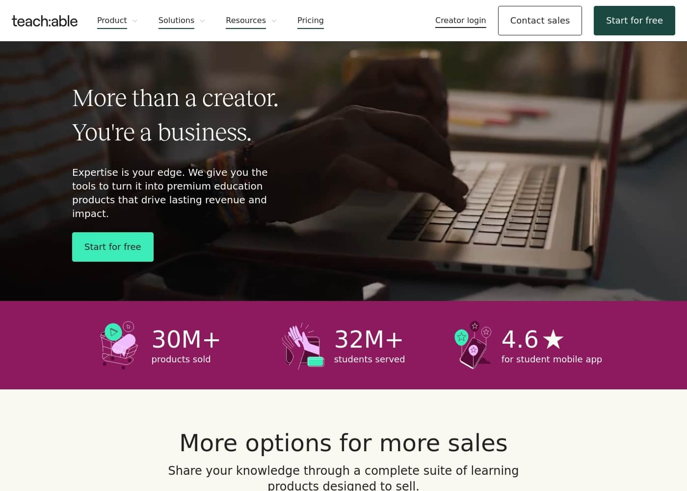 Teachable homepage screenshot