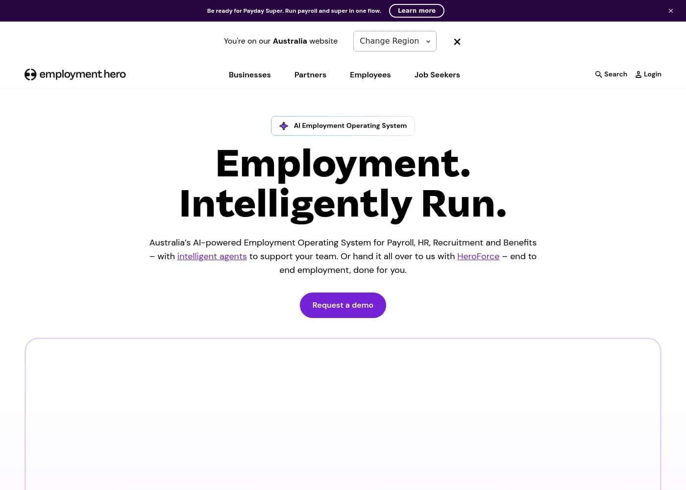 Employment Hero homepage screenshot