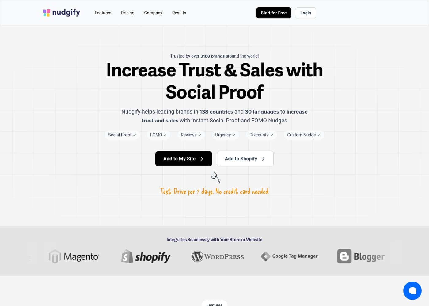 Nudgify homepage screenshot