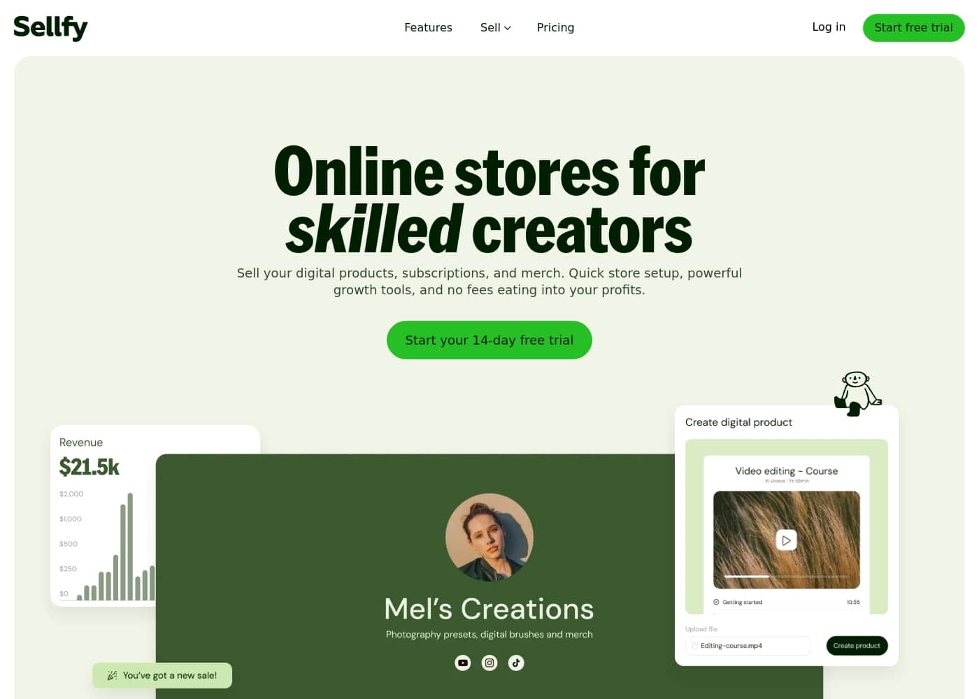 Sellfy homepage screenshot